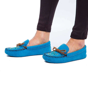 Suede Moccasins Skyblue - Indoors - Women Slippers Hiawatha - Quetzal Artisan