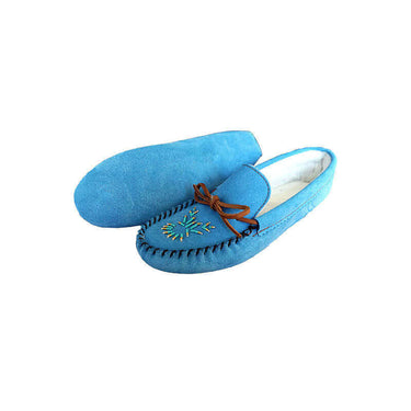 Suede Moccasins Skyblue - Indoors - Women Slippers Hiawatha - Quetzal Artisan