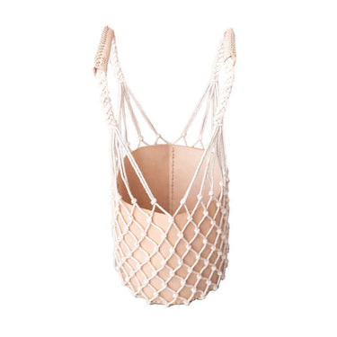 Vegan Handbag Ecru - Cotton Net Bag with Vegan Leather Pouch - Quetzal Artisan