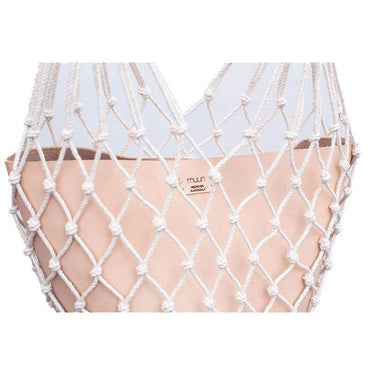 Vegan Handbag Ecru - Cotton Net Bag with Vegan Leather Pouch - Quetzal Artisan