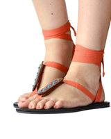 Sandals Coral - Cotton Straps - Beads Accessory - Fairtrade - Quetzal Artisan