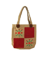 Jute Bag Red Flowers - Natural Jute - Handmade and Fairtrade - Quetzal Artisan