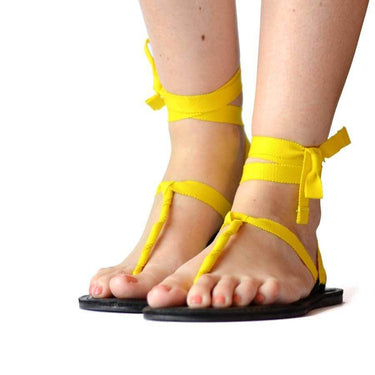 Sun Yellow Sandals - Cotton Straps + Accessory - Fairtrade - Quetzal Artisan