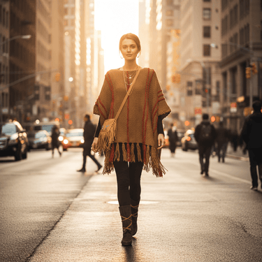 Poncho Ochre Coral - Women Pullover Poncho Stylish and Warm