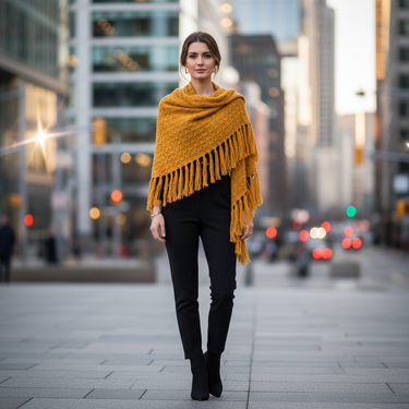 Shawl Yellow Mustard - Versatile Alpaca Wool Triangle Shawl