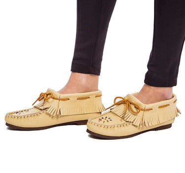 Ankle high Moccasins Natural - Handmade Fringed Women Shoes - Quetzal Artisan