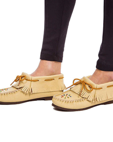 Ankle high Moccasins Natural - Handmade Fringed Women Shoes - Quetzal Artisan