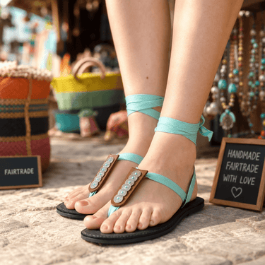 Aqua Sandals - Handcrafted Fairtrade Lace-up Cotton Straps - Quetzal Artisan