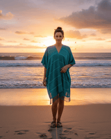Aquamarine Summer Poncho - Natural Dyed Cotton Tunic - Quetzal Artisan