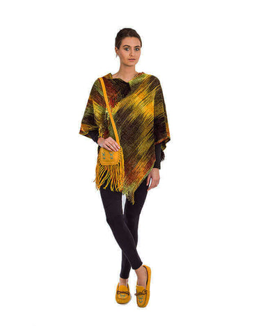 Poncho Yellow Brown - Organic Bamboo - Stylish & Fairtrade - Quetzal Artisan