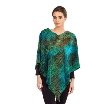 Poncho Green Blue - Organic Bamboo - Beautiful and Fairtrade - Quetzal Artisan