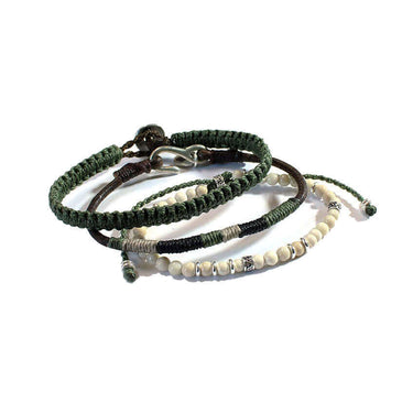 Bracelet Olive Green Cream - For Men - Handmade & Fairtrade - Quetzal Artisan