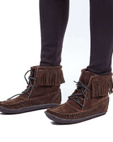 Short Boots Brown - Hiawatha - Handmade Native Fringe Boots - Quetzal Artisan