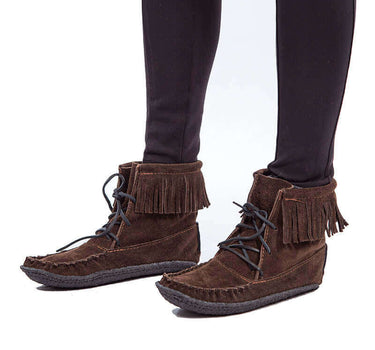 Short Boots Brown - Hiawatha - Handmade Native Fringe Boots - Quetzal Artisan