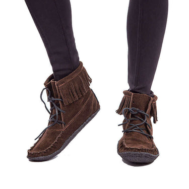 Short Boots Brown - Suede - Fringed - Handmade in Canada - Quetzal Artisan