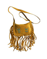 Fringed Shoulder Bag Yellow Tan - Traditional Native Bag - Quetzal Artisan
