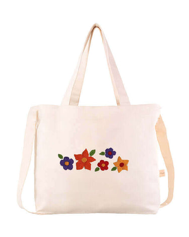 Eco Shopper Wild Flowers - Fairtrade - Tote Bag Ecru Cotton - Quetzal Artisan