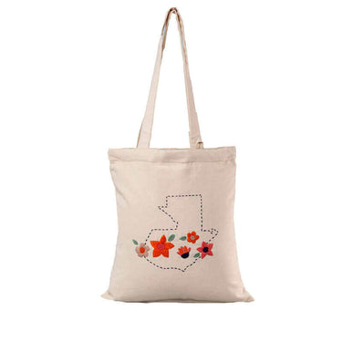 Tote Bag Wild Flowers - Small Bag Handmade with Ecru Cotton - Quetzal Artisan