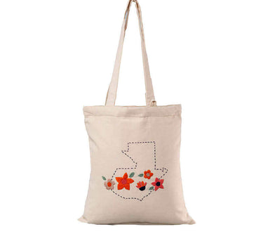 Eco Tote Bag Wild Flowers - Small - Handmade with Ecru Cotton - Quetzal Artisan