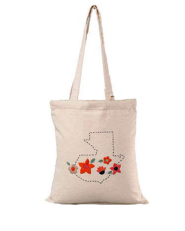 Eco Tote Bag Wild Flowers - Small - Handmade with Ecru Cotton - Quetzal Artisan