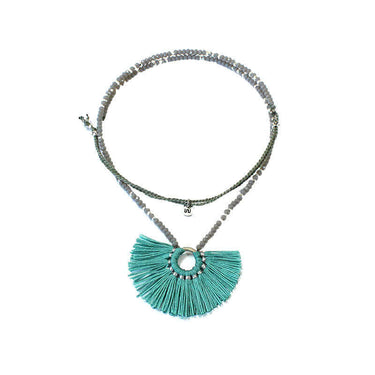 Fan Tassel Necklace Turquoise -  Handmade Fairtrade Jewelry - Quetzal Artisan