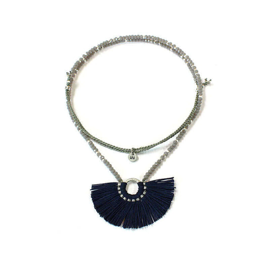 Fan Tassel Necklace Navy Blue