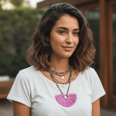 Lavender Fan Tassel Necklace - Handcrafted Fairtrade Jewelry - Quetzal Artisan