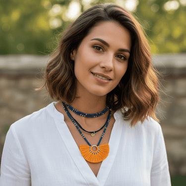 Mustard Fan Tassel Necklace - Fairtrade Handmade Jewelry - Quetzal Artisan