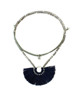 Fan Tassel Necklace Navy Blue - Handmade, Beautiful and Fair - Quetzal Artisan