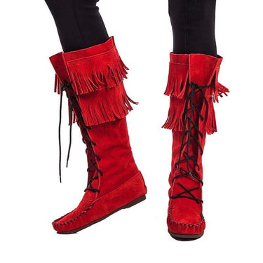 Fringed Red Boots - Handmade Native Canadian Suede Mukluks - Quetzal Artisan