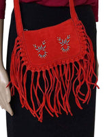 Fringed Red Shoulder Bag - Hiawatha - Traditional Native Bag - Quetzal Artisan