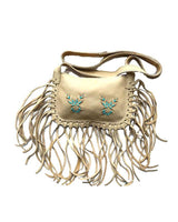 Fringed Shoulder Bag Beige - Mooshide - Traditional Native Bag - Quetzal Artisan