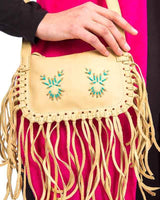 Fringed Shoulder Bag Beige - Mooshide - Traditional Native Bag - Quetzal Artisan