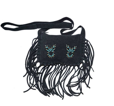 Fringed Shoulder Bag Black - Hiawatha - Handmade in Canada - Quetzal Artisan