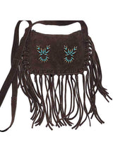 Fringed Shoulder Bag Brown - With Native Traditional Design - Quetzal Artisan