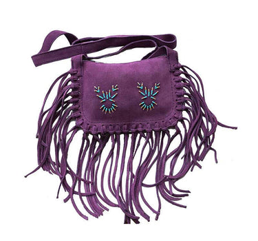 Fringed Shoulder Bag Purple - Native Traditional Design - Quetzal Artisan