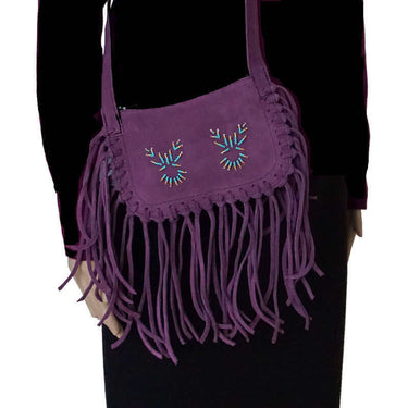 Fringed Shoulder Bag Purple - Native Traditional Design - Quetzal Artisan