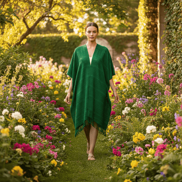 Green Summer Poncho - Eco-friendly & Fairtrade Cotton Tunic - Quetzal Artisan