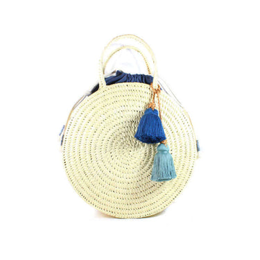 Handbag Palm Leaf Blue - With Cotton Pouch - Fairtrade - Quetzal Artisan
