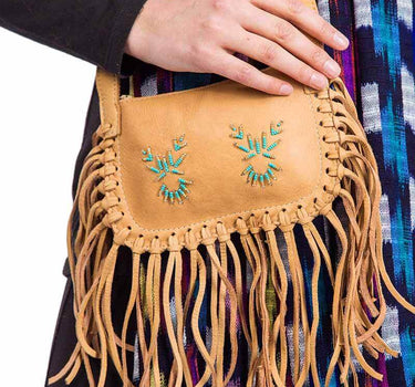 Shoulder Bag Brown Mooshide - Fringed Traditional Native Bag - Quetzal Artisan