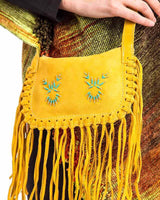 Fringed Shoulder Bag Yellow Tan - Traditional Native Bag - Quetzal Artisan