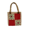 Jute Bag Maroon Flowers - Natural Jute - Handmade and Fairtrade - Quetzal Artisan