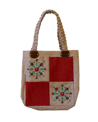 Jute Bag Maroon Purple - Natural Jute - Handmade and Fairtrade - Quetzal Artisan