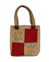 Jute Bag Orange Flowers - Natural Jute - Handmade and Fair - Quetzal Artisan