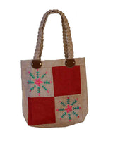 Jute Bag Pink Flowers - Natural Jute - Handmade & Fairtrade - Quetzal Artisan