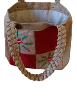 Jute Bag Pink Flowers - Natural Jute - Handmade & Fairtrade - Quetzal Artisan