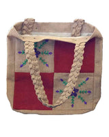 Jute Bag Purple Flowers - Natural Jute - Handmade and Fair - Quetzal Artisan