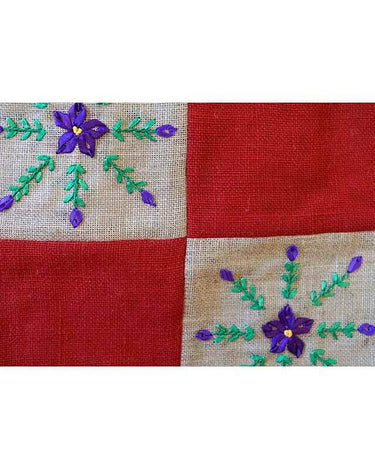 Jute Bag Purple Flowers - Natural Jute - Handmade and Fair - Quetzal Artisan