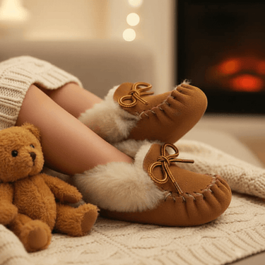 Kids Sheepskin Moccasins - Baby Toddler Winter Fur Slippers - Quetzal Artisan