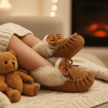 Kids Sheepskin Moccasins - Winter Fur Slippers Baby Toddler - Quetzal Artisan